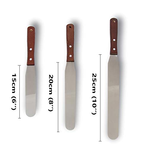 LEGERM Straight Icing Spatula Stainless Steel Baking Set of 6, 8" & 10" Wooden Handle Cake Decorating Frosting Spatulas - Image 5