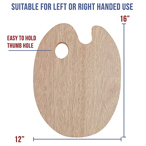 U.S. Art Supply 11.8" X 19.8" Extra Large Wooden Oval-Shaped Artist Painting Palette with Thumb Hole - Wood Paint Color Mixing Tray - Easy Clean, Mix Acrylic, Oil, Watercolor - Image 4