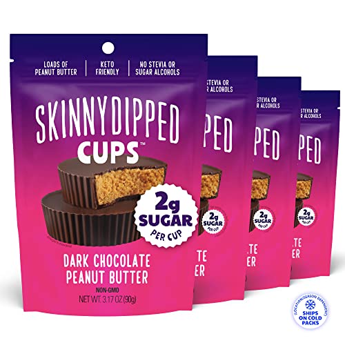 SkinnyDipped Dark Chocolate Peanut Butter Cups, 2g Sugar per Cup, Keto Friendly, No Palm Oil, Gluten Free, 3.2oz, 4 Pack (24 Cups Total) - Image 6