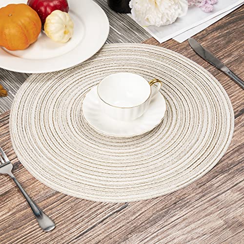 SHACOS Round Placemats Set of 6 Braided Circle Place Mat Washable 15 inch Table Mats for Kitchen Dining Table Mixed Color (Ivory, 6) - Image 6